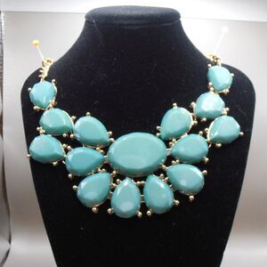 Bold Gold Tone Statement Necklace Blue Teardrop Bib Style – No Maker Mark